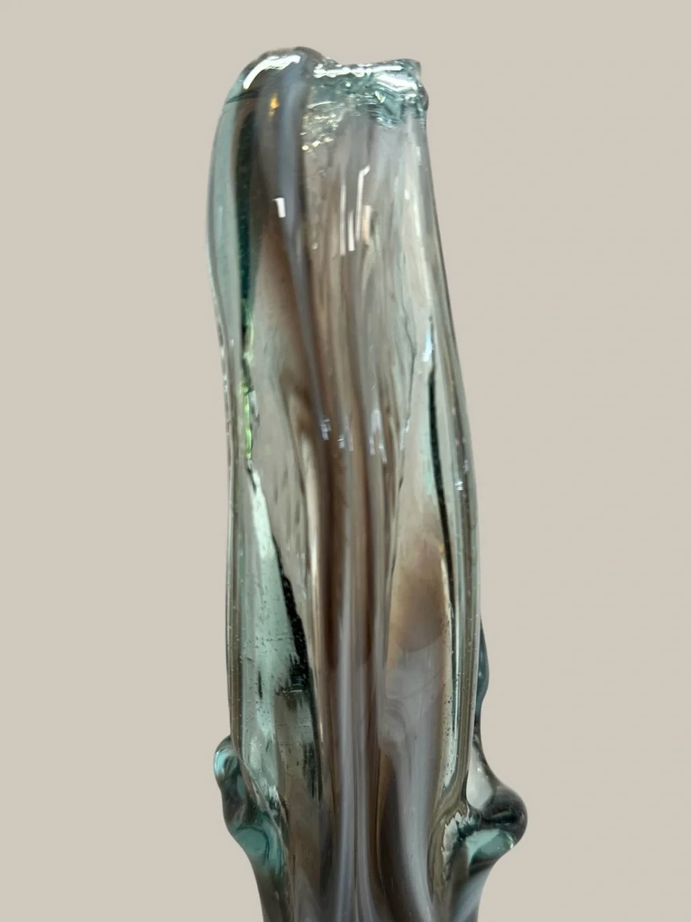 Murano Style Hand Blown Art Glass Basket Vase Blue Gray Swirl Controlled Bubble